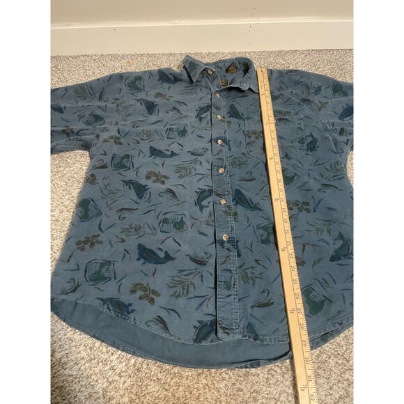 Vintage Eddie Bauer Button Up Shirt Size XL Blue Fish All Over Print - Picture 8 of 8